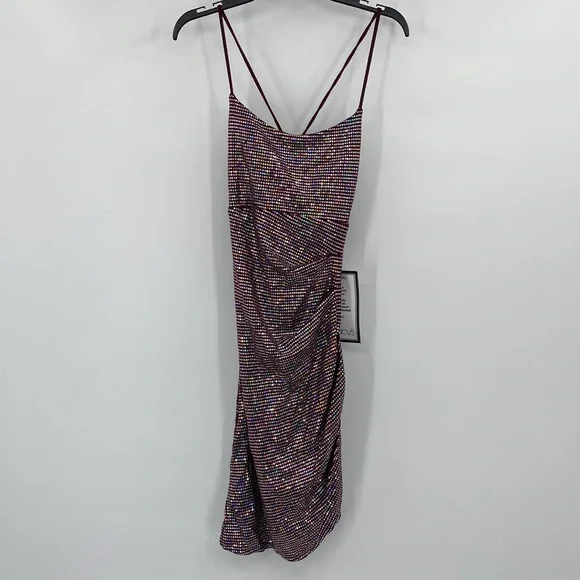 City Studio Slim Red Juniors' Sparkle Cowl-Back Bodycon Dress Size Medium - Picture 2 of 10